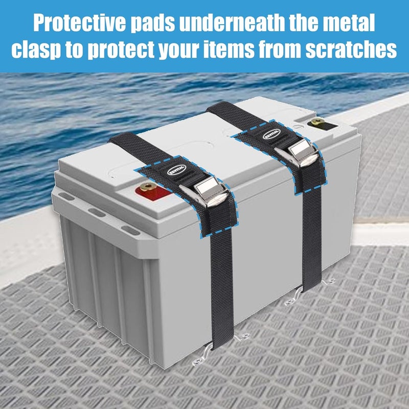 EXVITAL Battery Tie Down Strap Hold Down Kit, 1" x 48" Cooler Tie Down Kit with Non-Rusting Cam Buckle, Stainless Steel Bracket & SS Screws for RV Battery,Luggage Belt (4 Pack) - Image 3